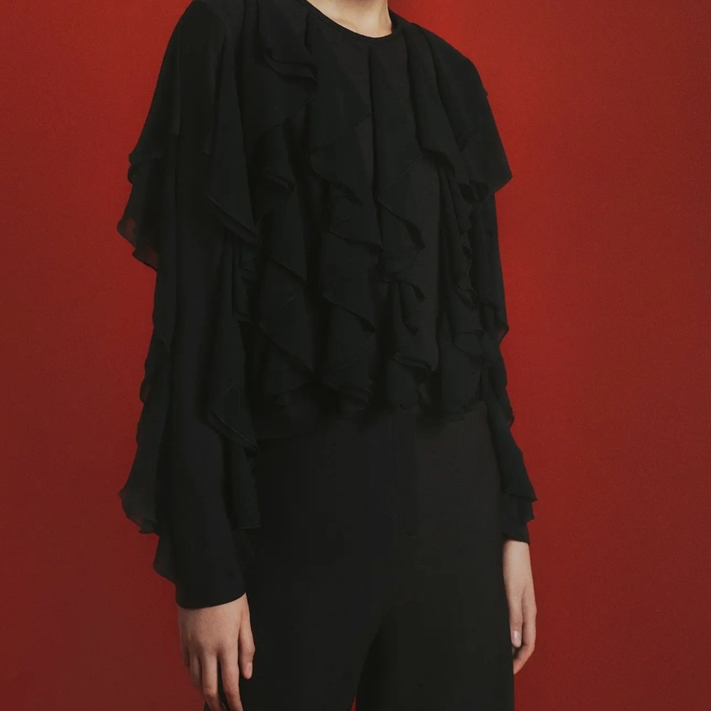 Ruffled detail chiffon blouse / size 38 (S/M)